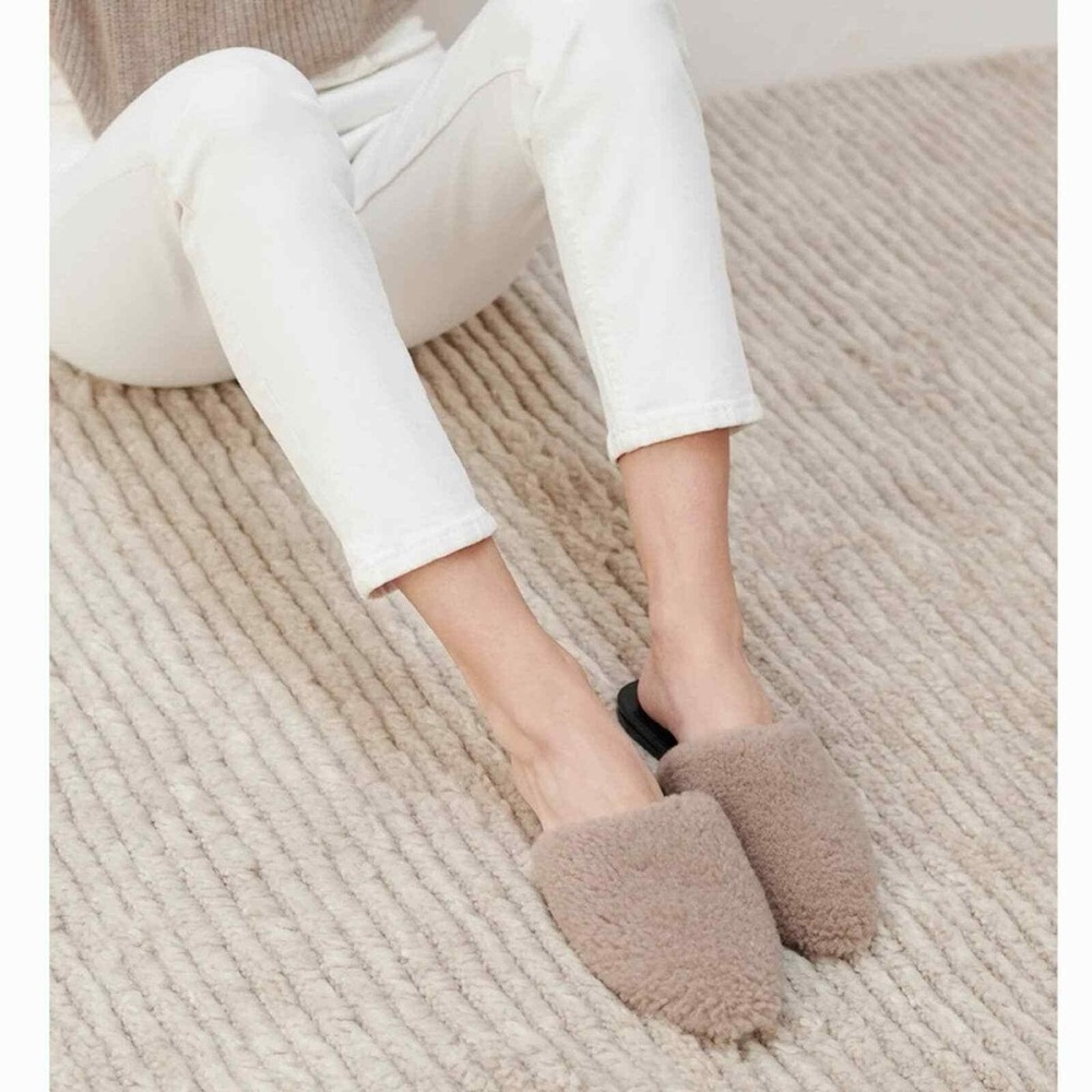 Jenni Kayne Taupe Shearling Mules Size 38